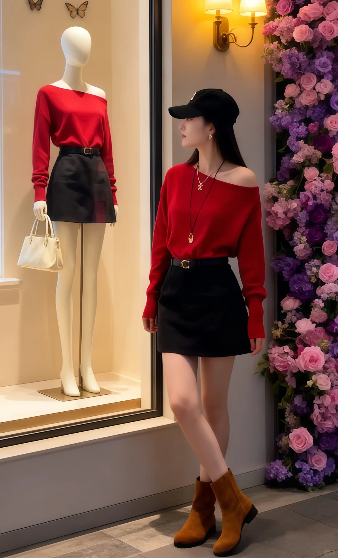 太爱红配黑啦！红黑搭配太显白！