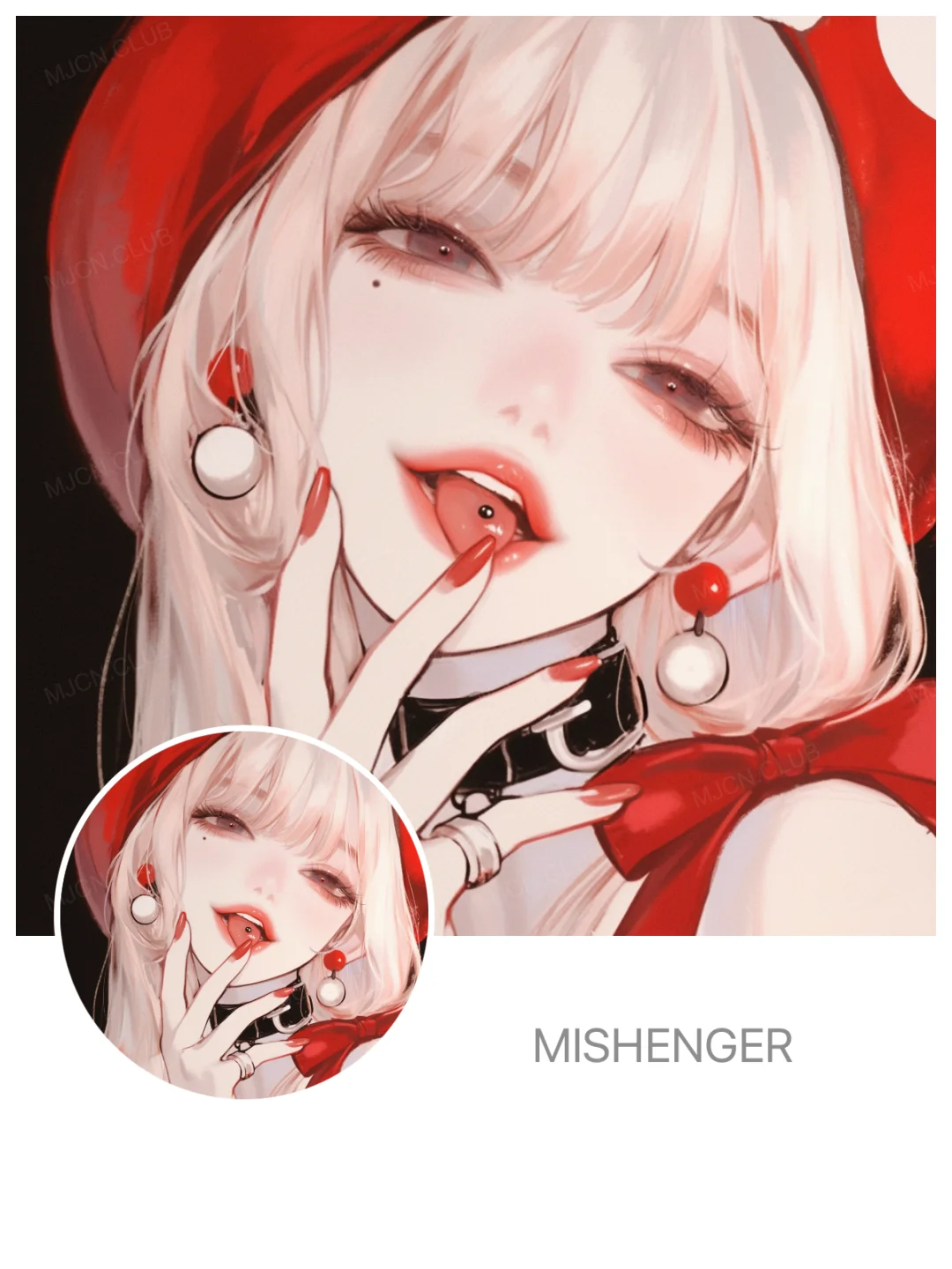 女生头像｜红帽甜心指尖轻抿的魅惑A144