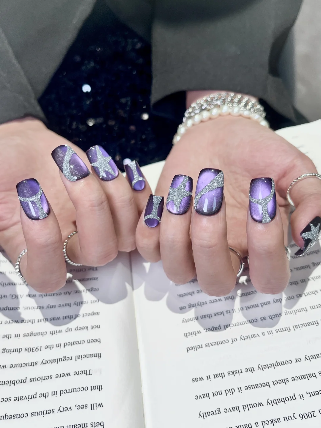 秋冬显白｜黑加仑紫猫眼·碎钻爆闪穿戴甲