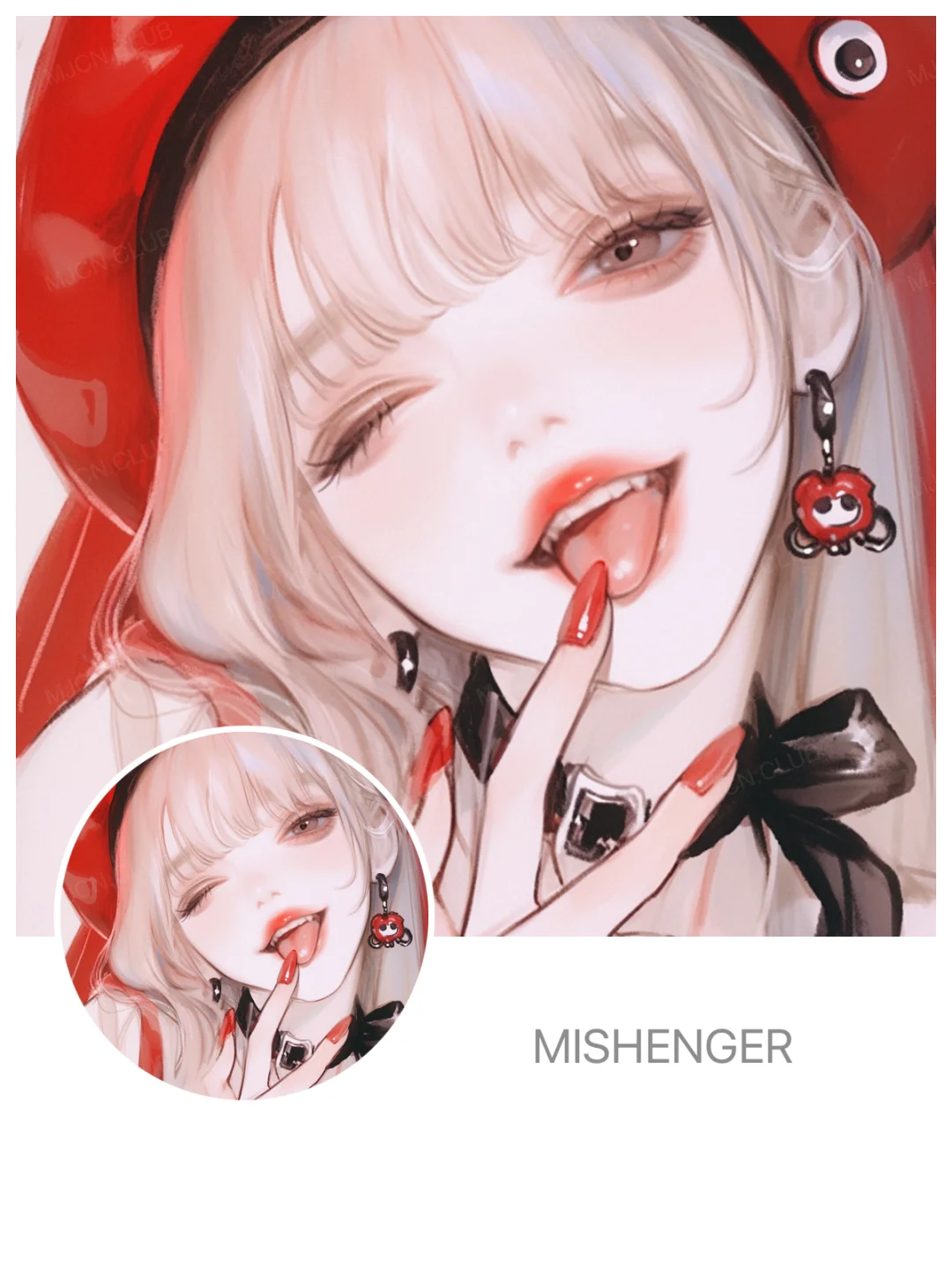 女生头像｜红帽甜心指尖轻抿的魅惑A144