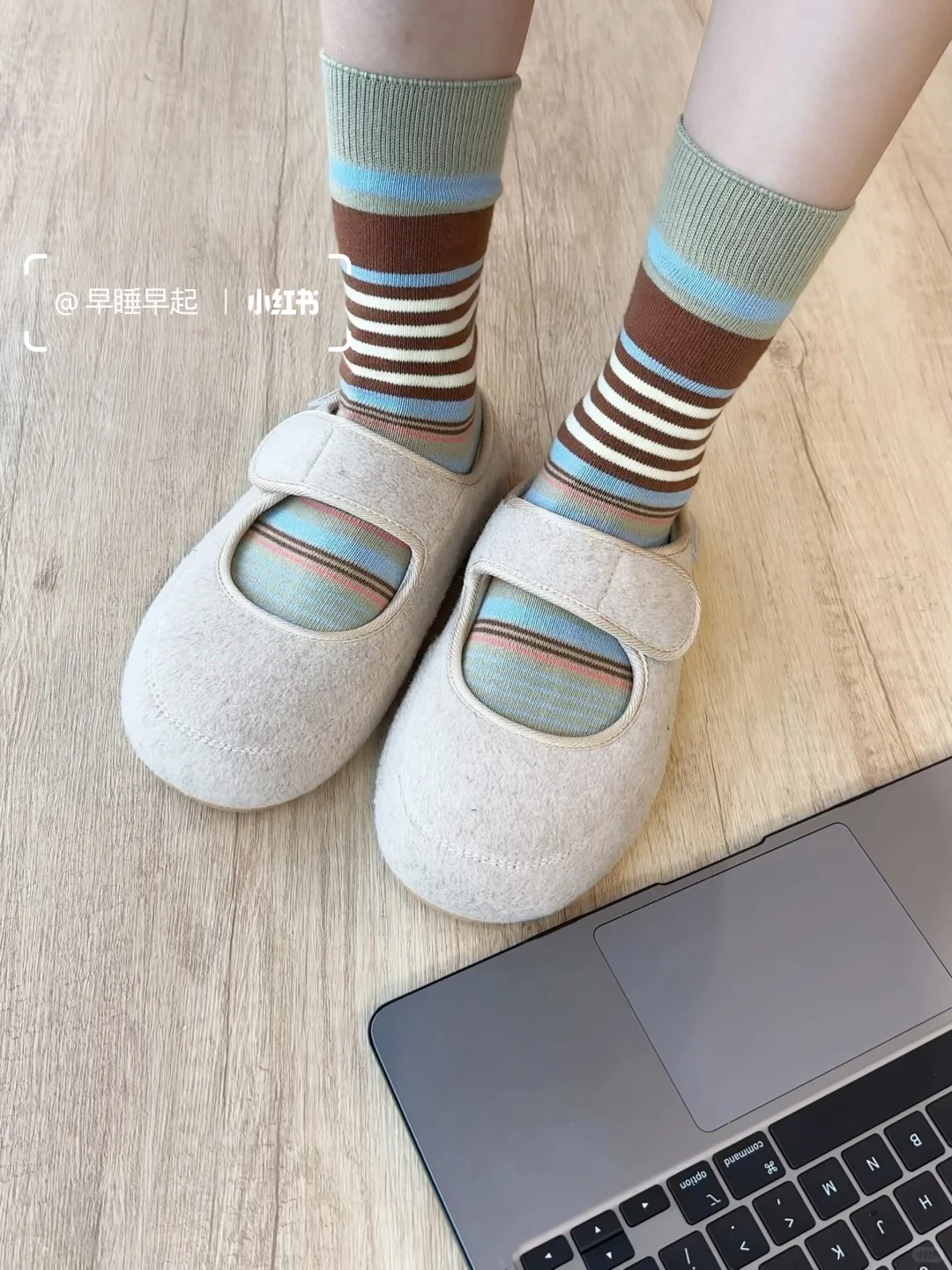 秋冬复古摩卡灰蓝条纹袜🩶好韩女的复古氛围
