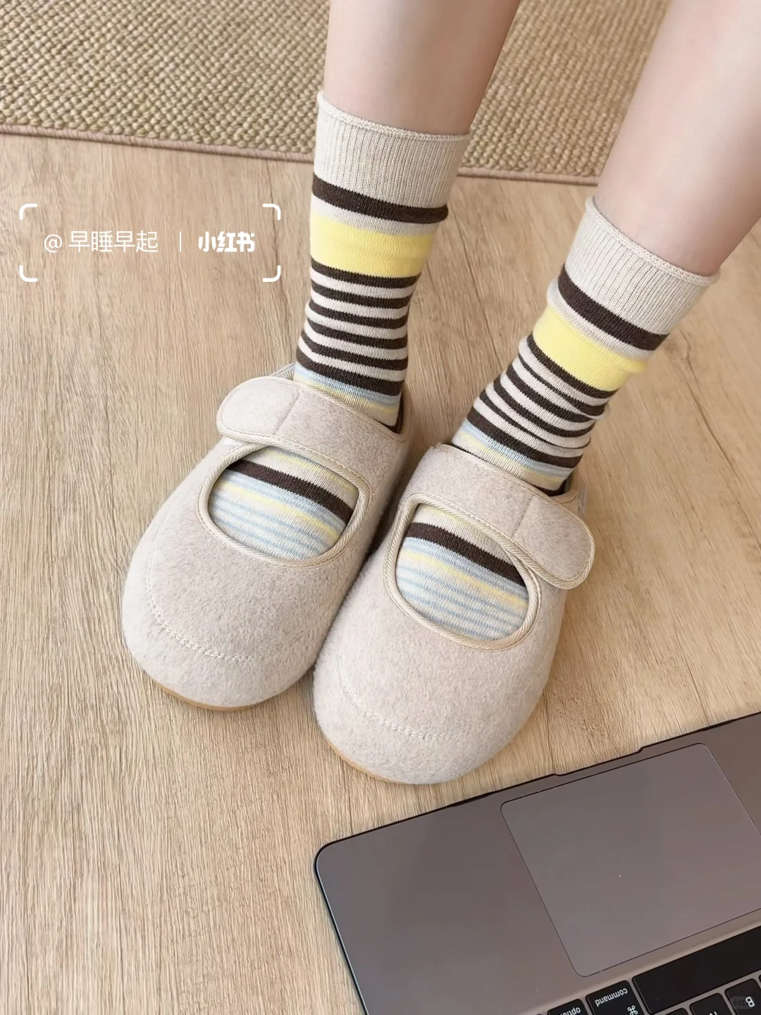 秋冬复古摩卡灰蓝条纹袜🩶好韩女的复古氛围