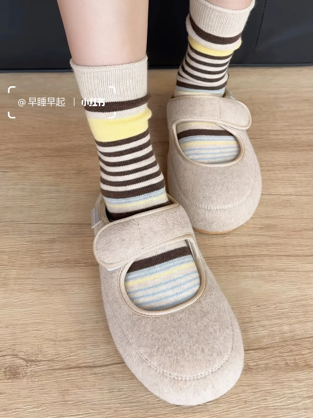 秋冬复古摩卡灰蓝条纹袜🩶好韩女的复古氛围