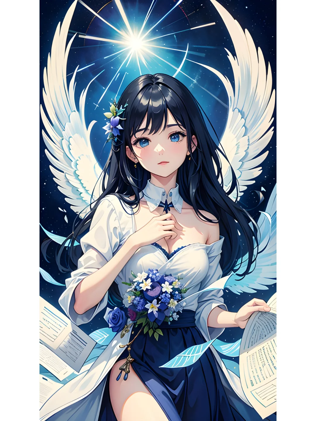 天使翅膀女孩，绘画写实照片