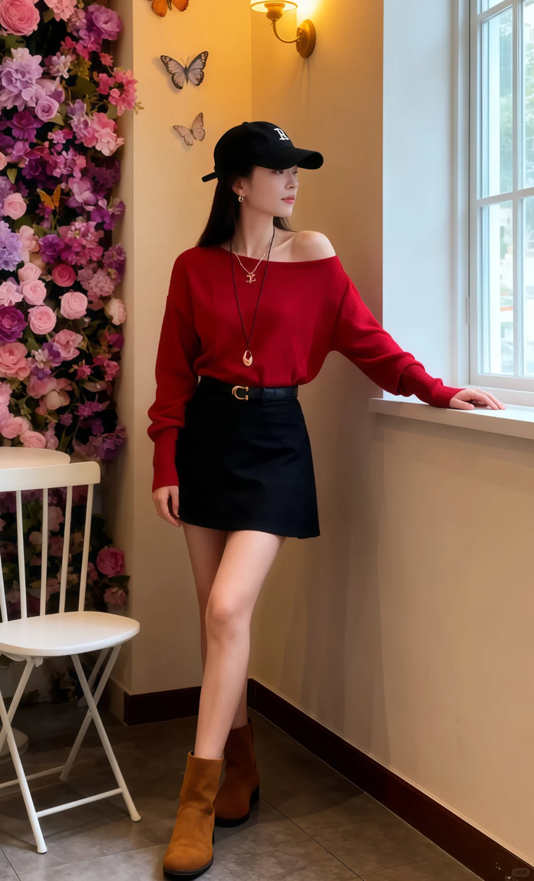 太爱红配黑啦！红黑搭配太显白！