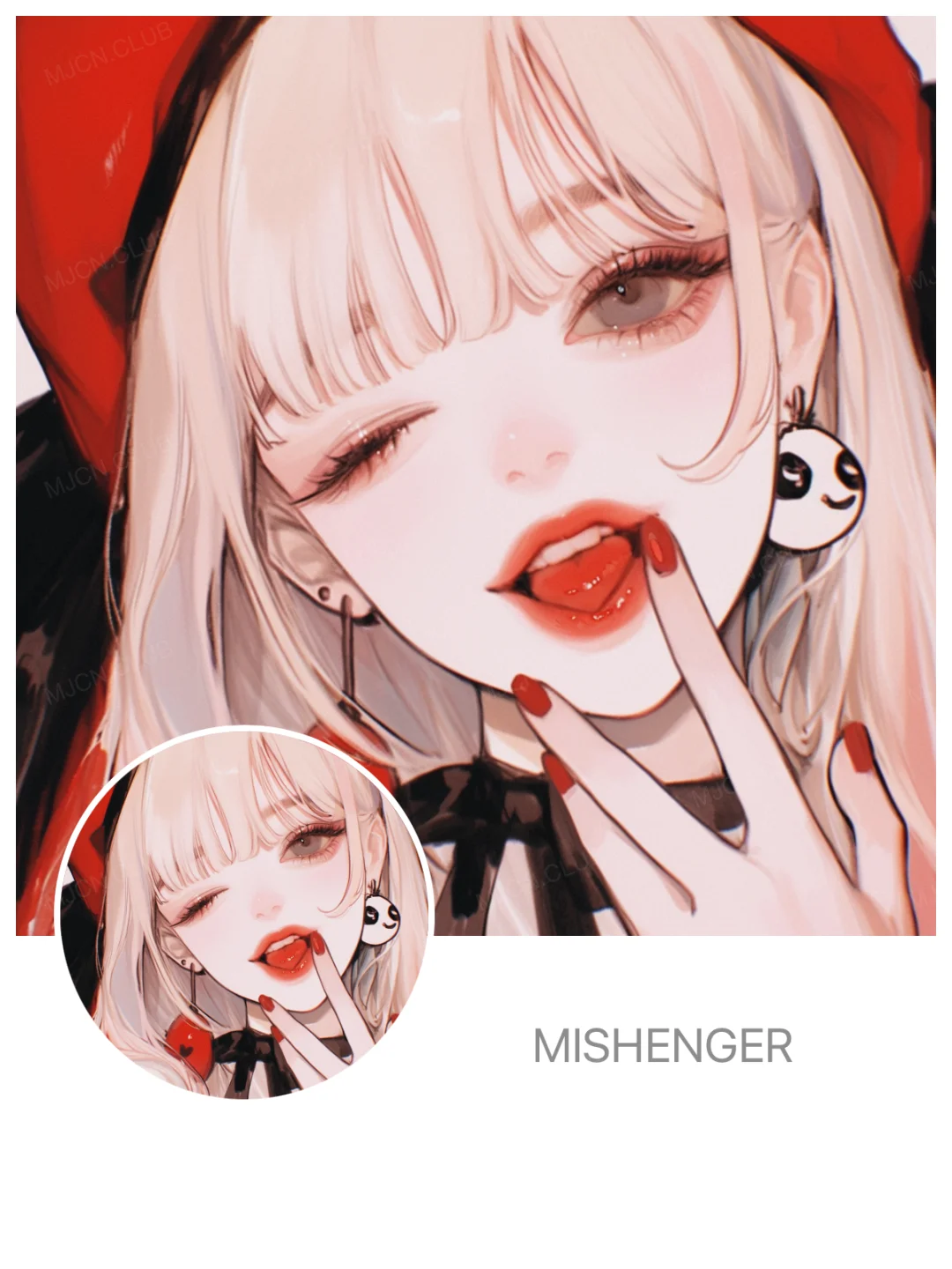 女生头像｜红帽甜心指尖轻抿的魅惑A144