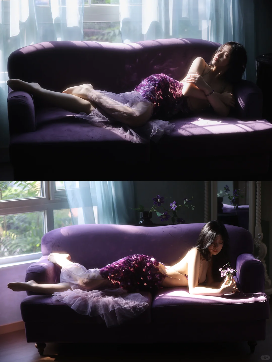 光影氛围感｜紫色沙发好有氛围感