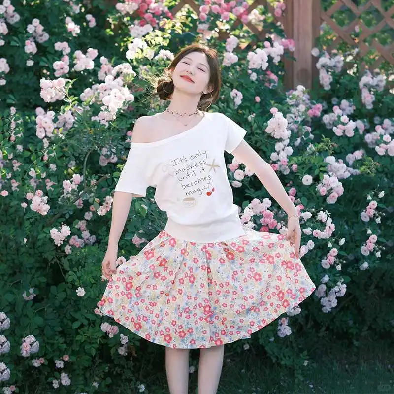 夏季初恋风甜妹t恤甜美奶乖软妹风套装裙女
