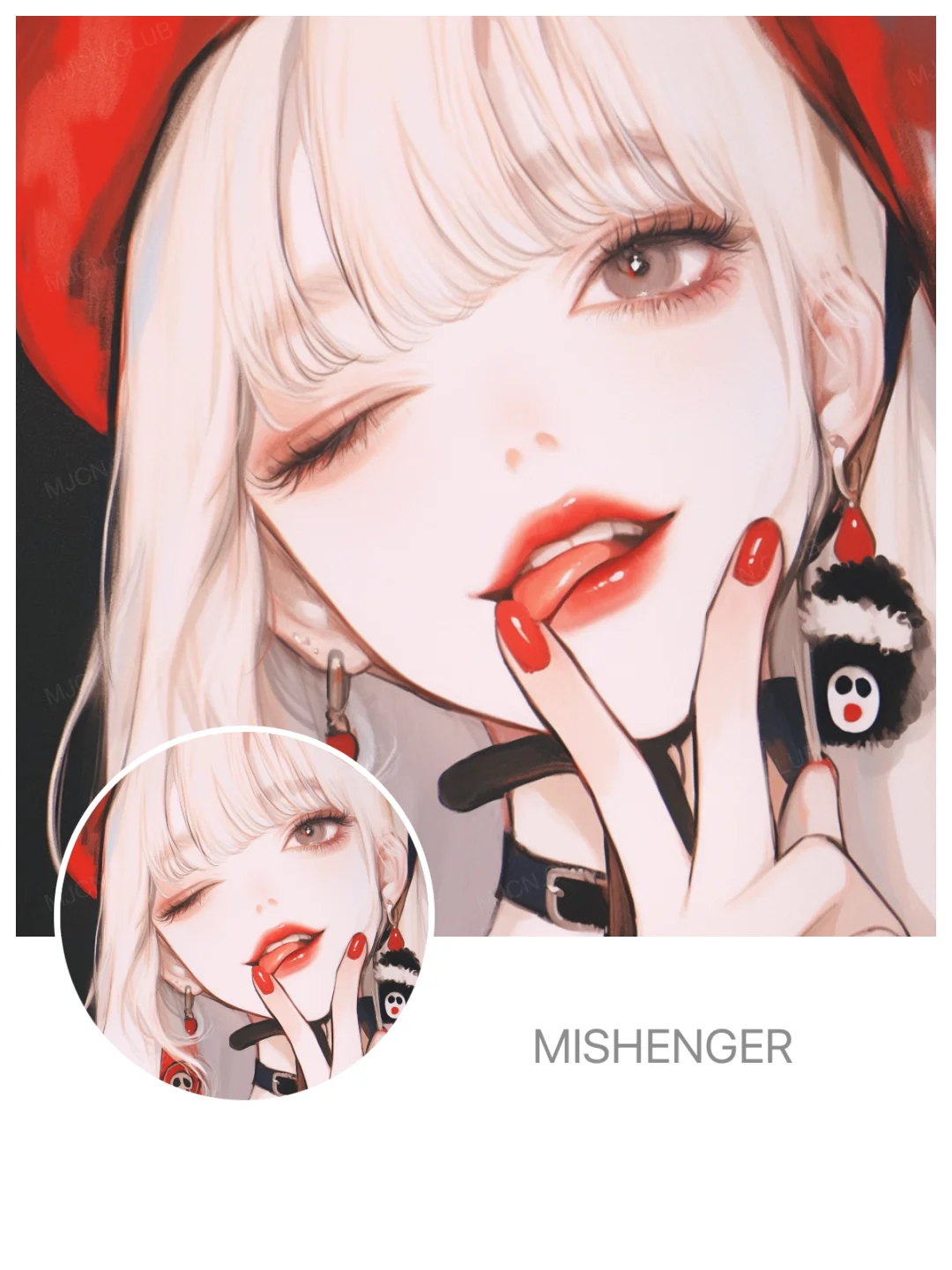 女生头像｜红帽甜心指尖轻抿的魅惑A144