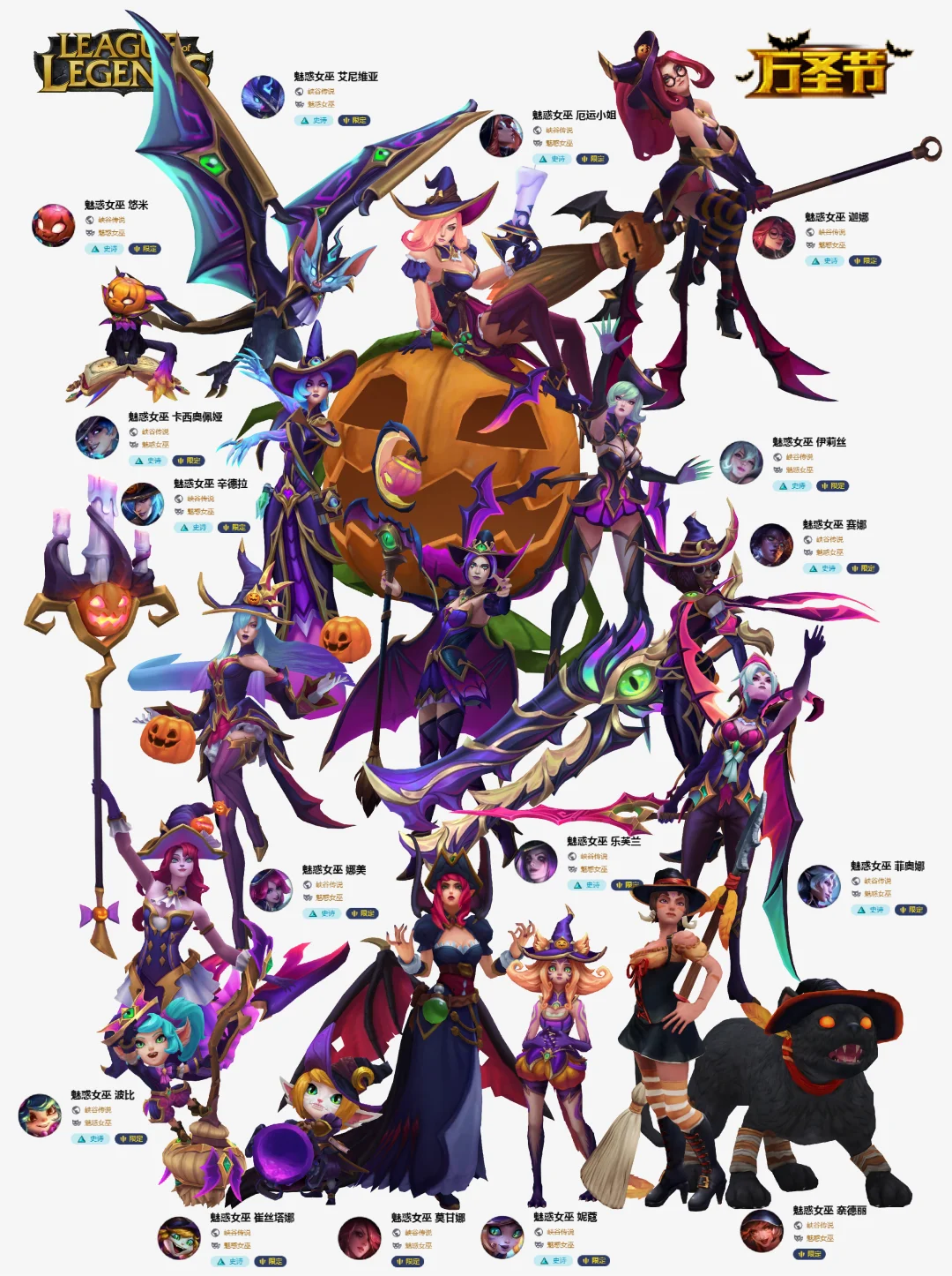 英雄联盟 “万圣节魅惑女巫” 系列皮肤群像