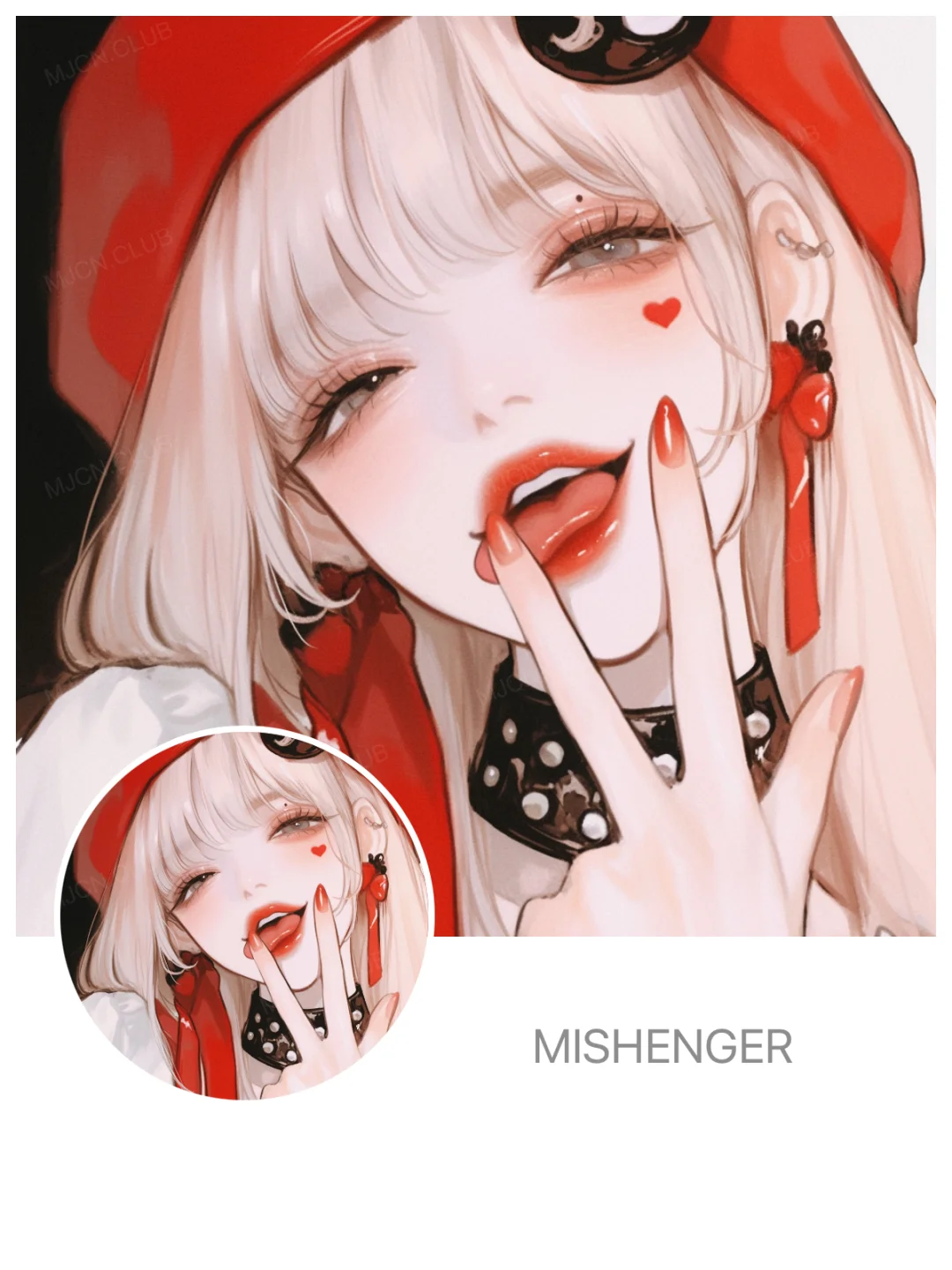 女生头像｜红帽甜心指尖轻抿的魅惑A144