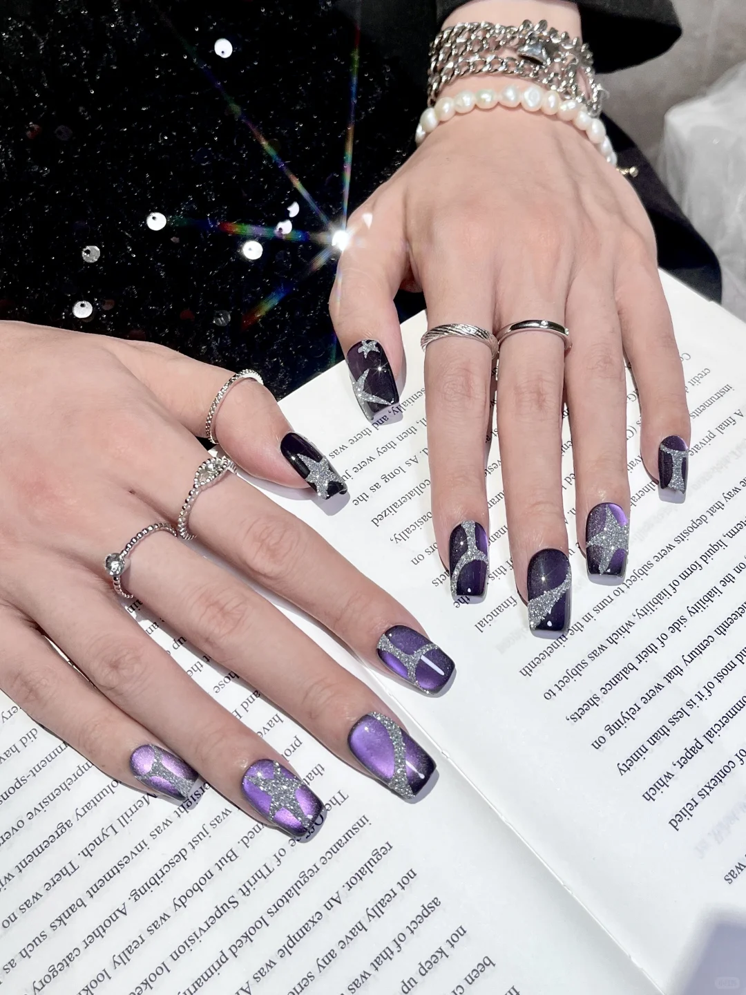 秋冬显白｜黑加仑紫猫眼·碎钻爆闪穿戴甲