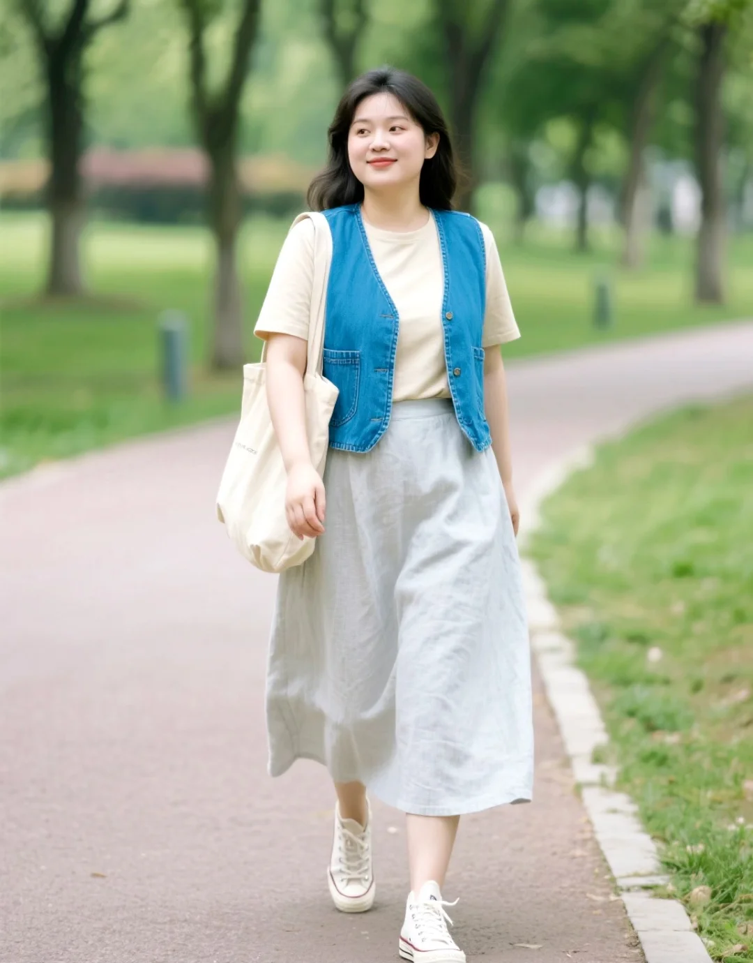 微胖女孩休闲户外穿搭，松弛感拉满