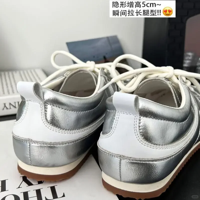 😍银色内增高德训鞋女！秋季休闲运动