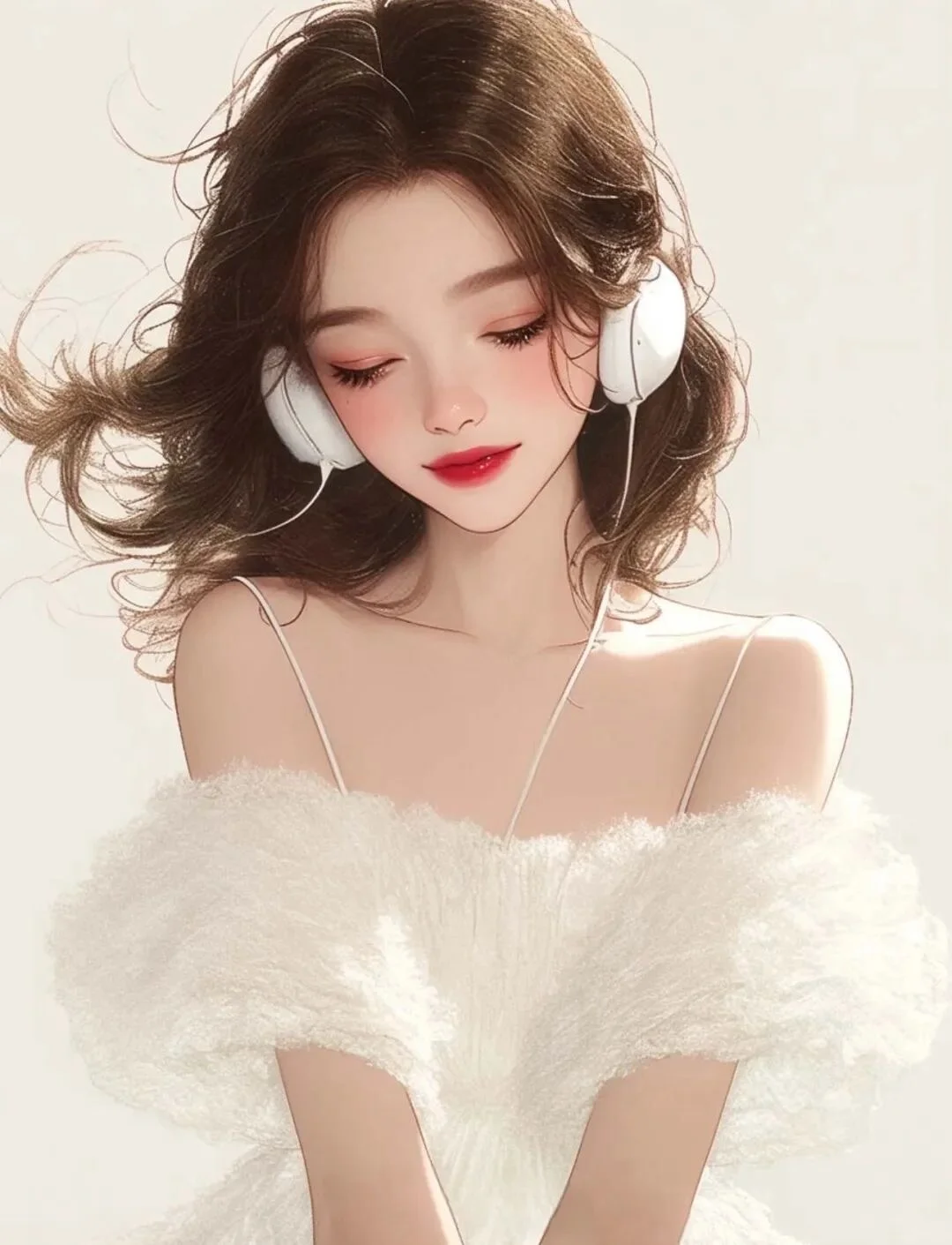 超可爱短发女生头像，戴耳机白色系唯美卡通