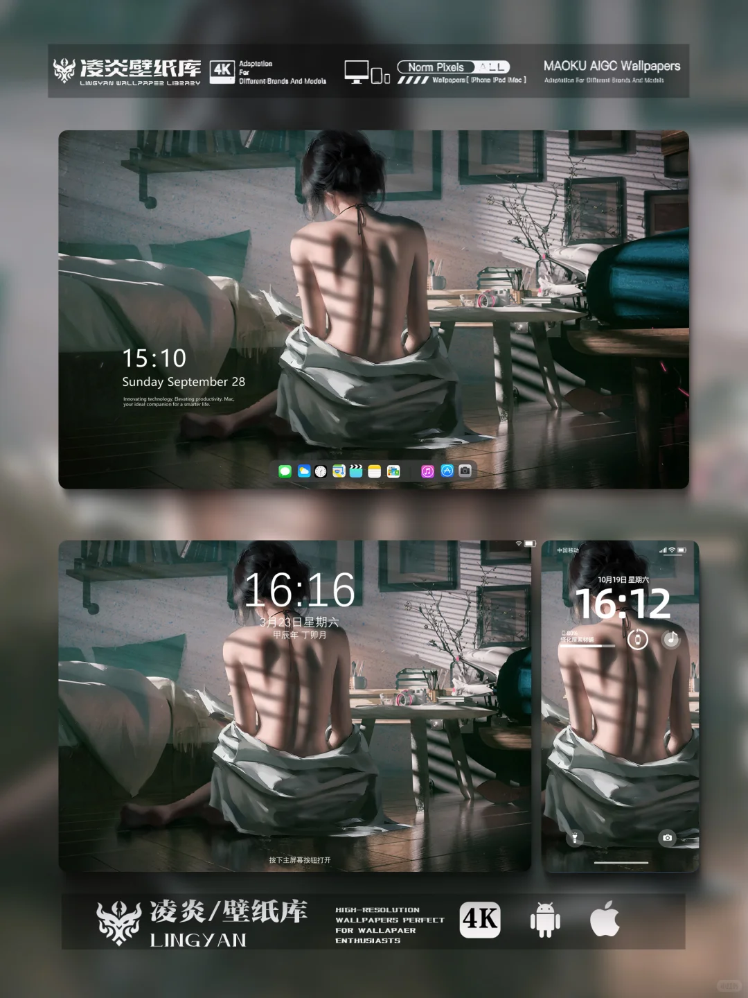 ᴸⁱⁿᵍʸᵃⁿ光影室内美女（超清壁纸）