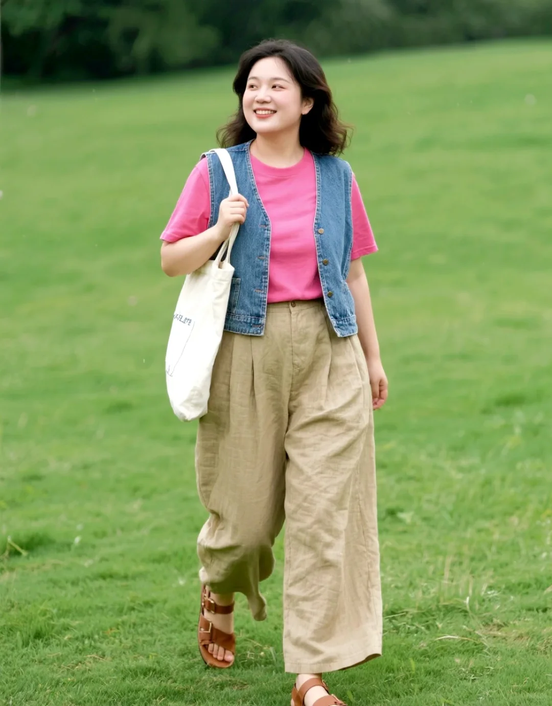 微胖女孩休闲户外穿搭，松弛感拉满