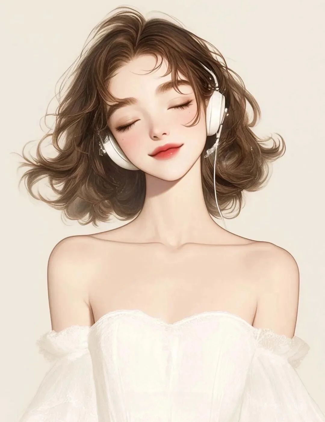 超可爱短发女生头像，戴耳机白色系唯美卡通