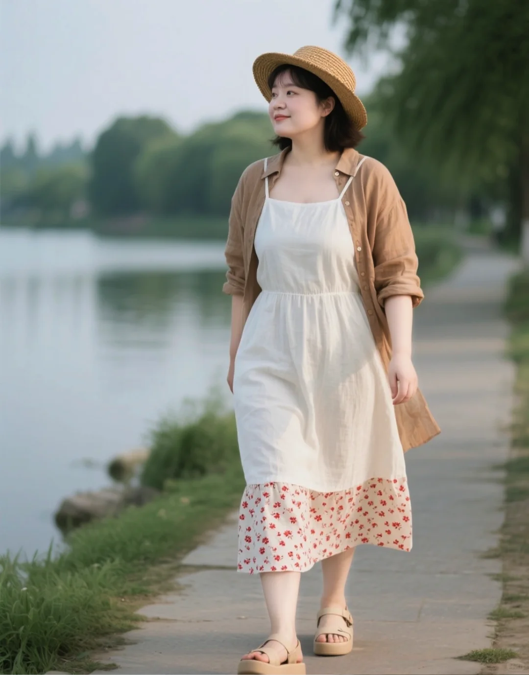 微胖女孩休闲户外穿搭，松弛感拉满