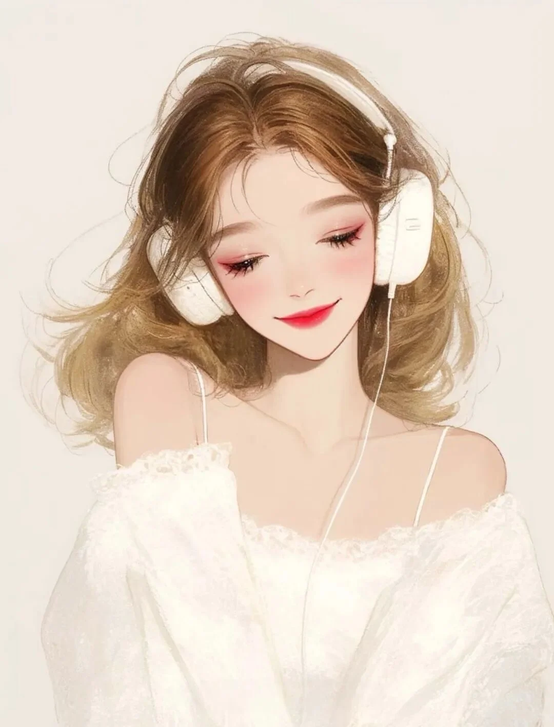 超可爱短发女生头像，戴耳机白色系唯美卡通