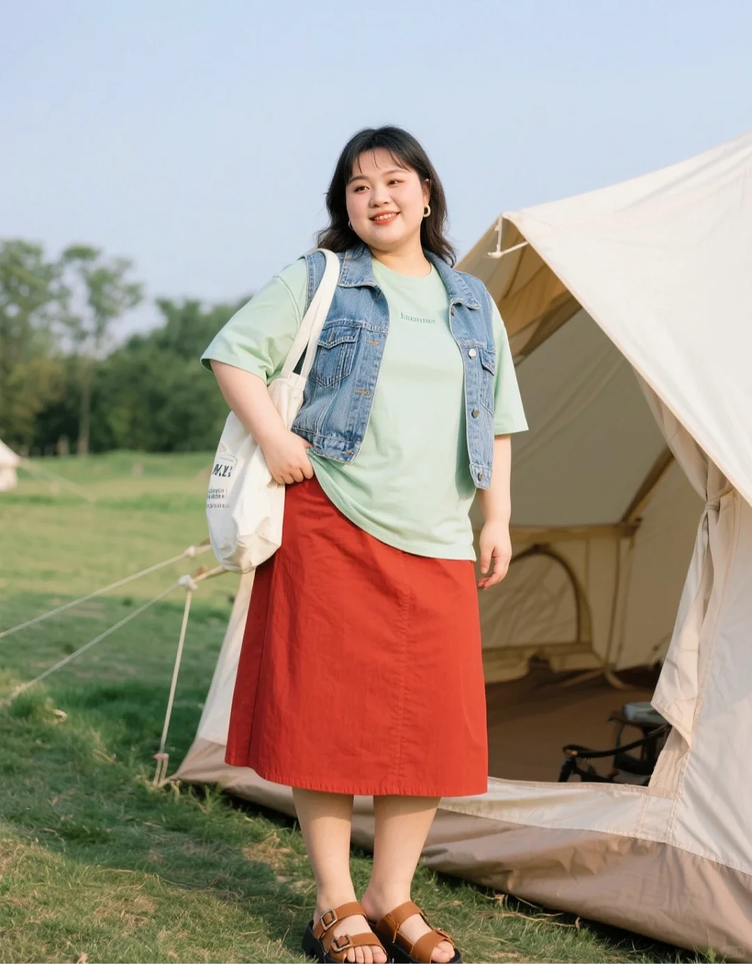 微胖女孩休闲户外穿搭，松弛感拉满