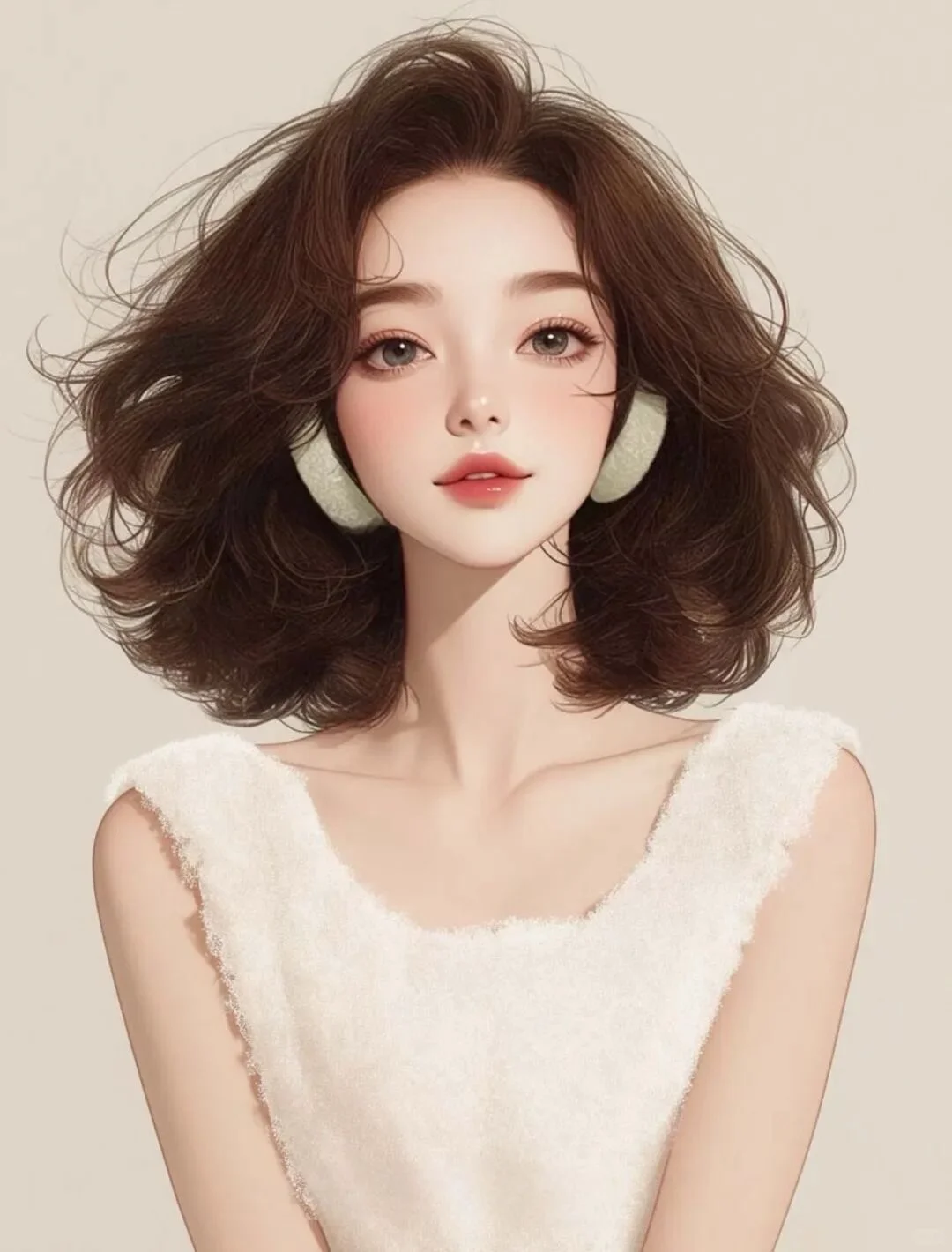 超可爱短发女生头像，戴耳机白色系唯美卡通