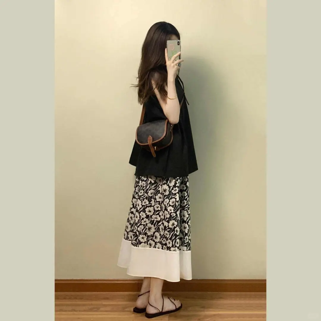 🔥大码韩系套装！黑色碎花太显瘦了