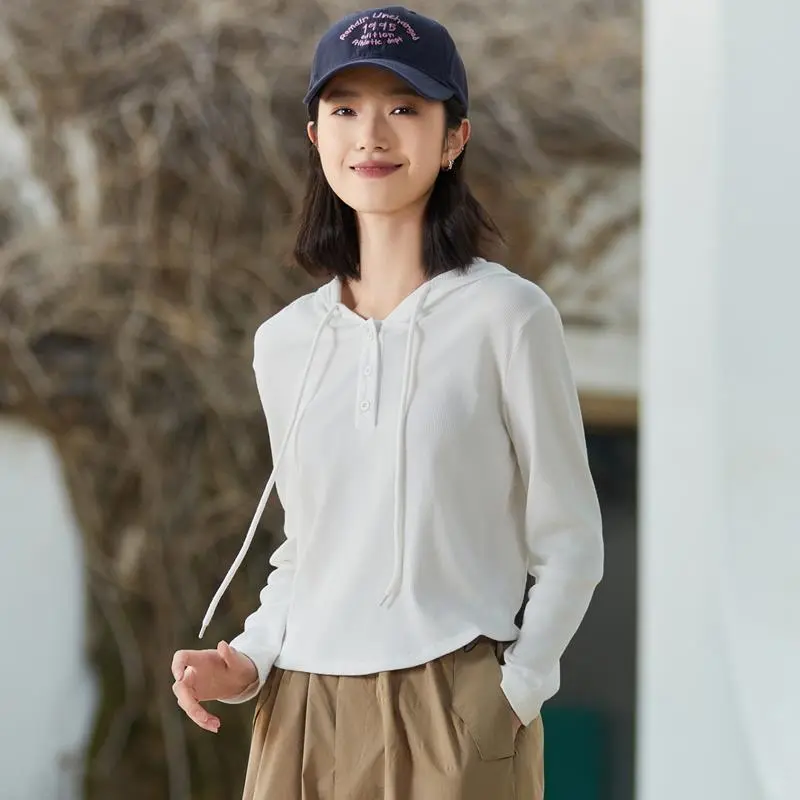 连帽打底衫女秋冬2025新款超显瘦白色🎀