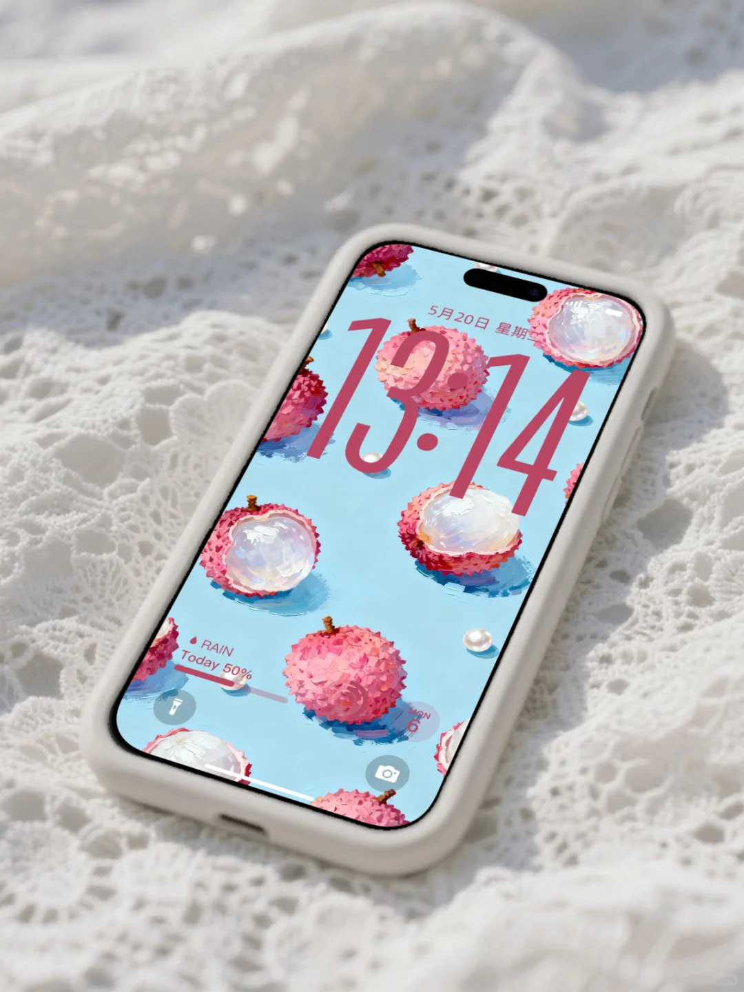 小众油画荔枝壁纸，珍珠点缀治愈到心巴