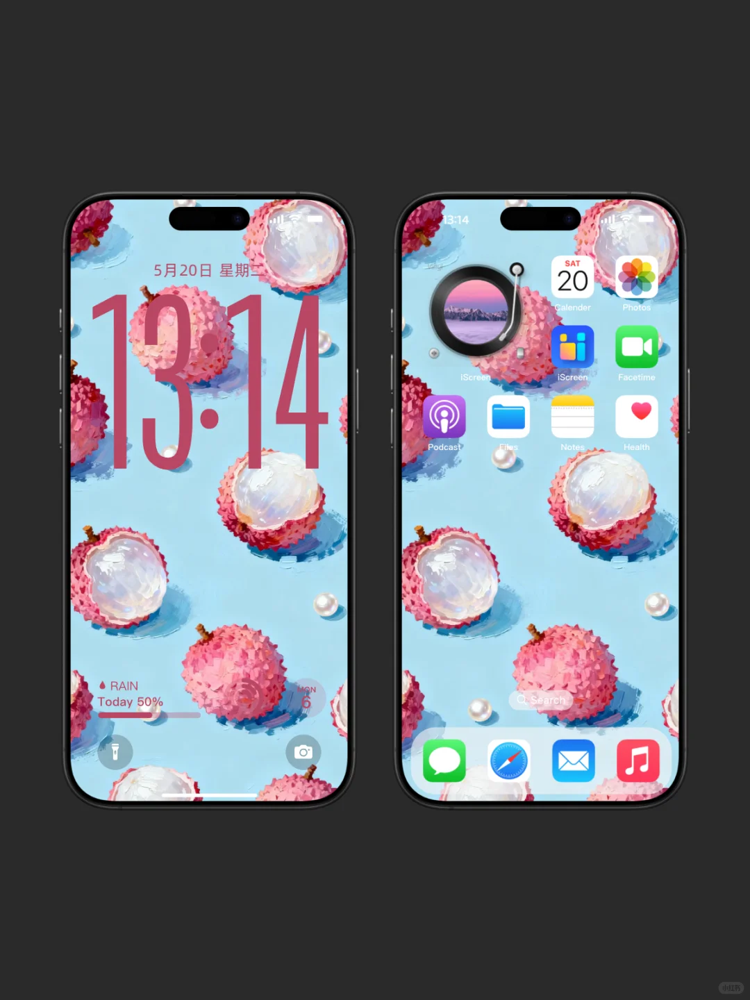 小众油画荔枝壁纸，珍珠点缀治愈到心巴