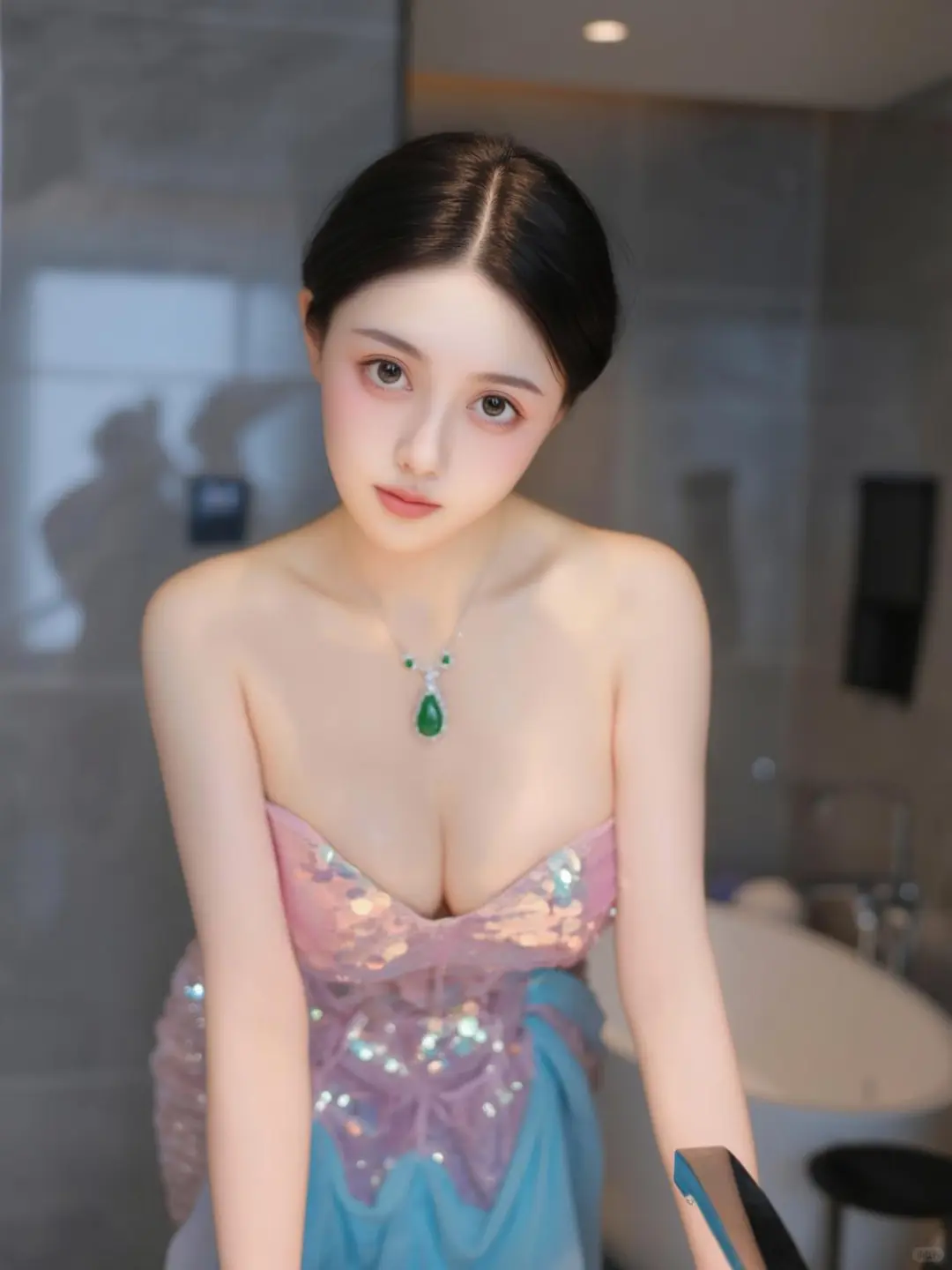 豪横的翡翠礼服美人