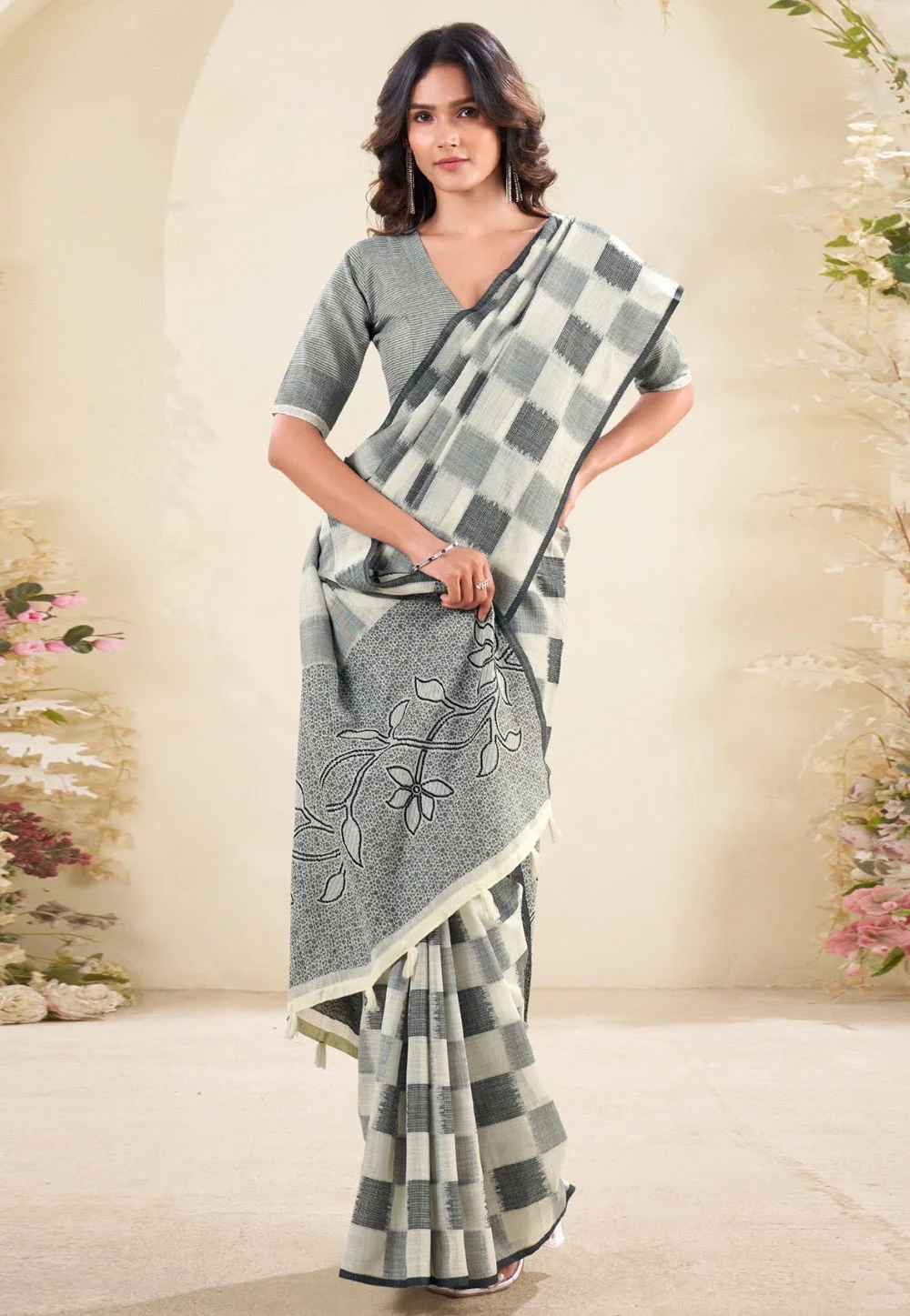 格子纹印度纱丽