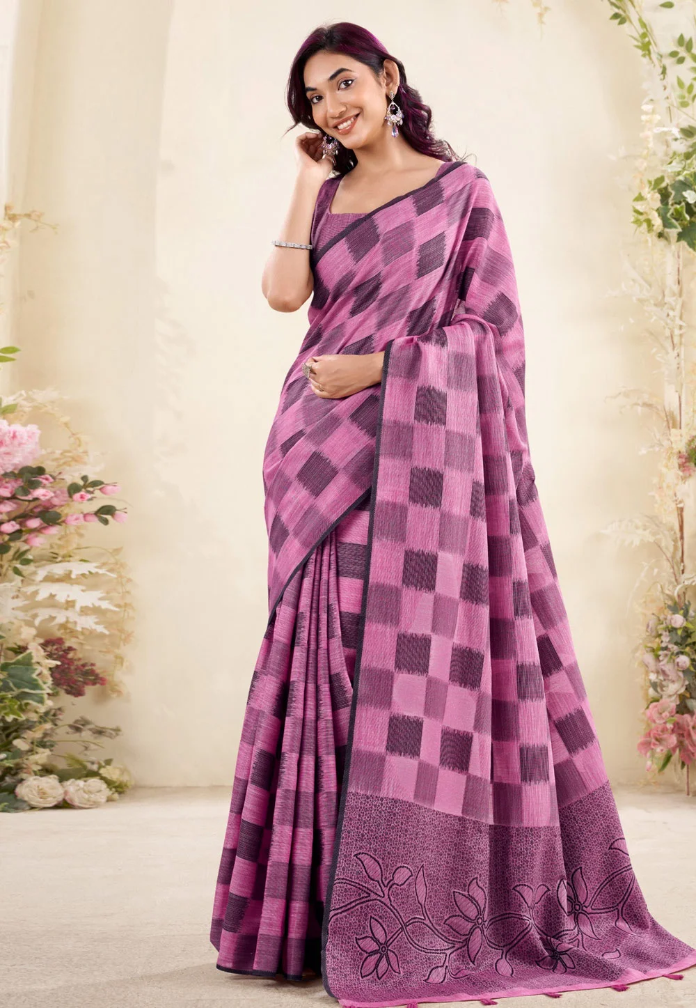 格子纹印度纱丽