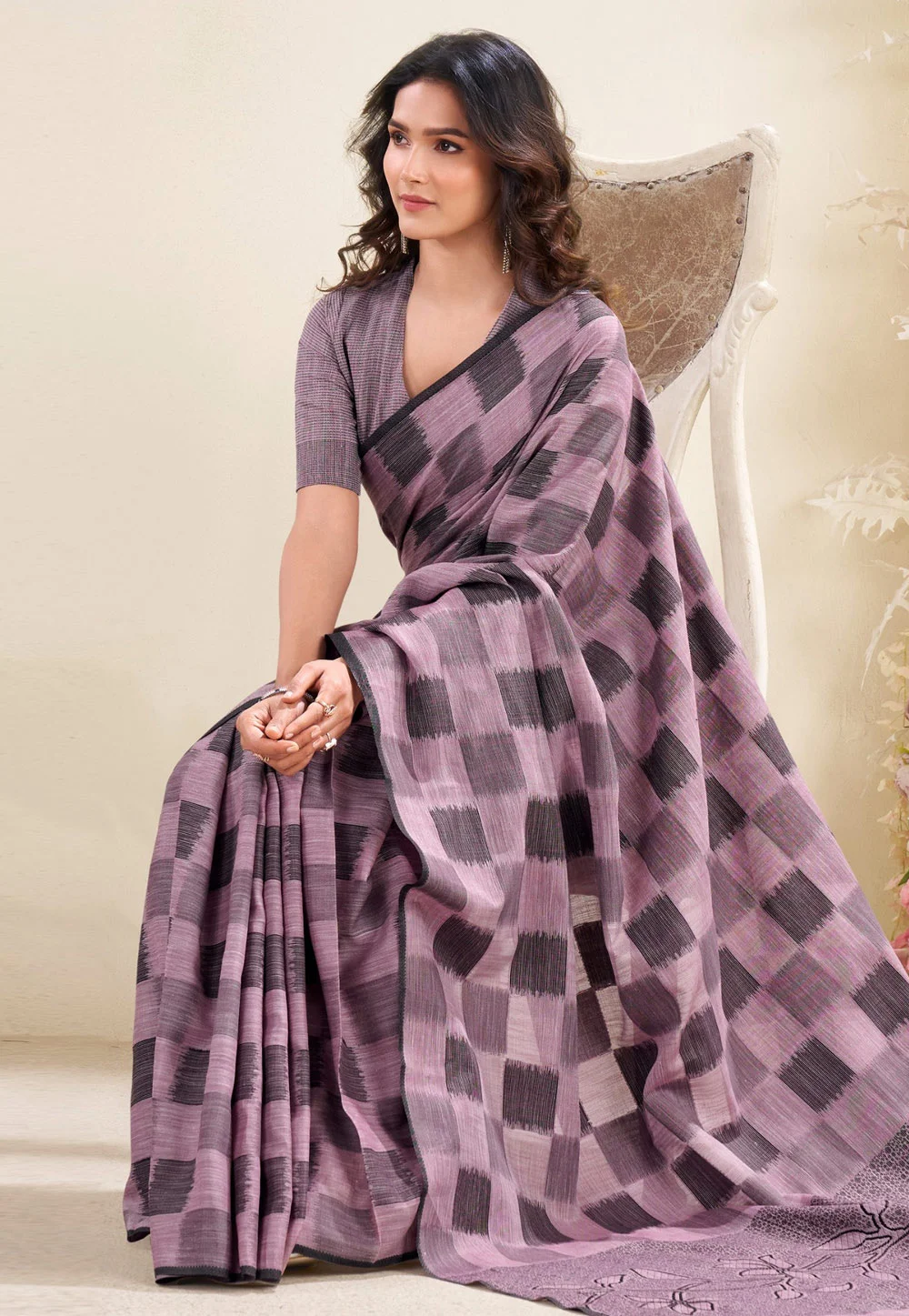 格子纹印度纱丽