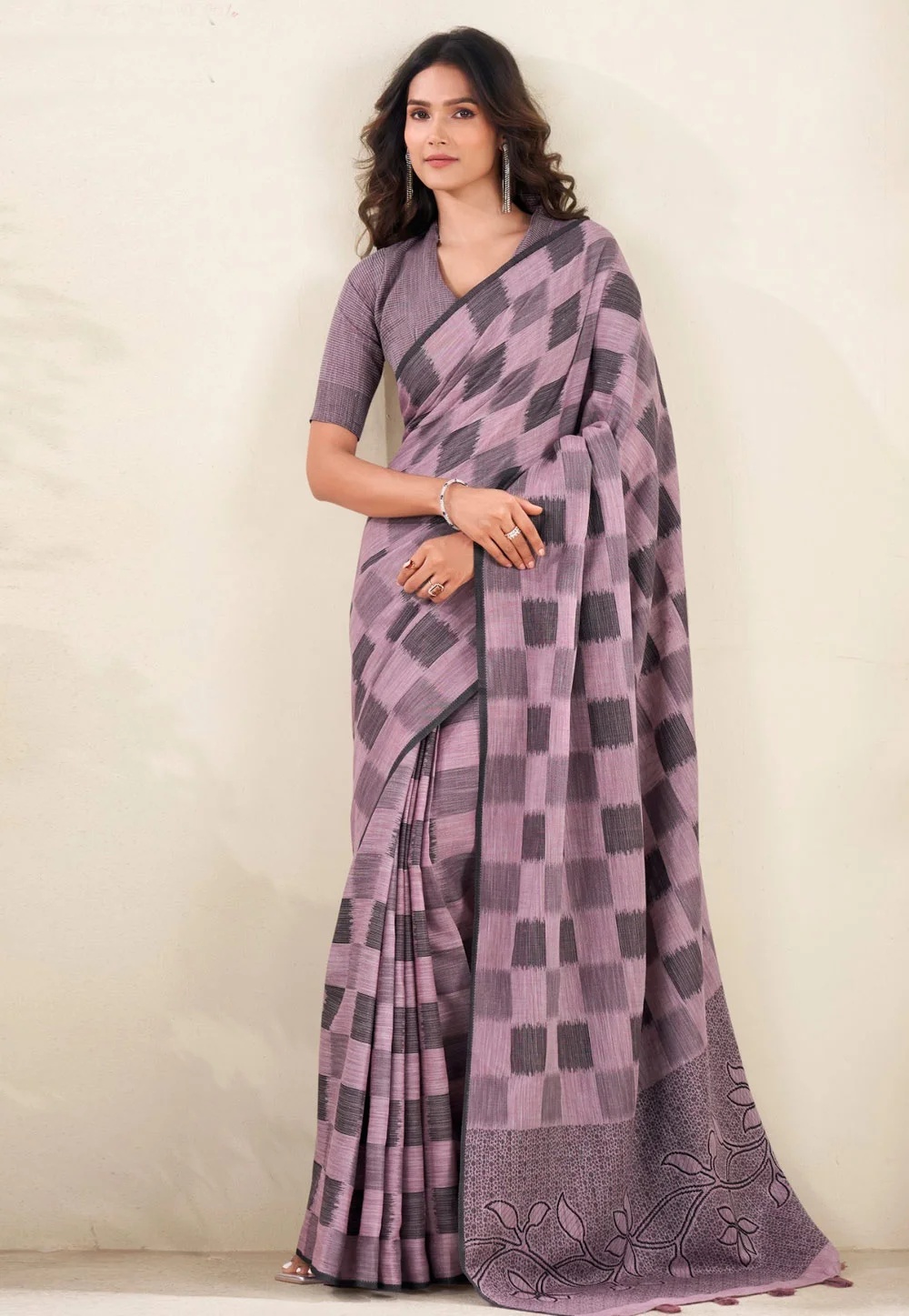 格子纹印度纱丽