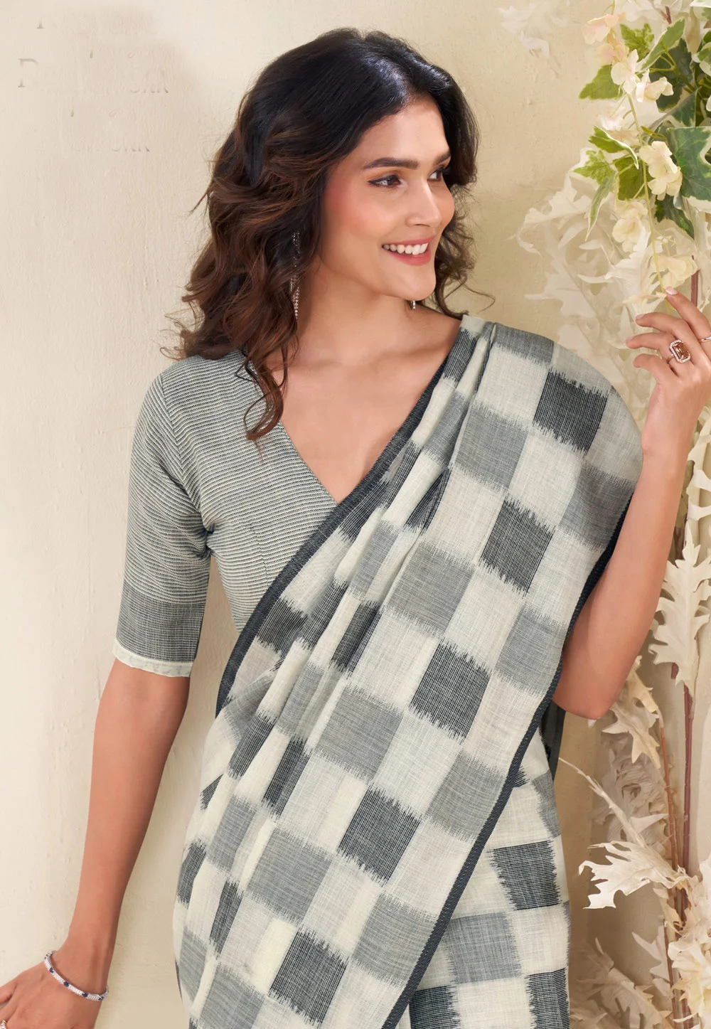 格子纹印度纱丽