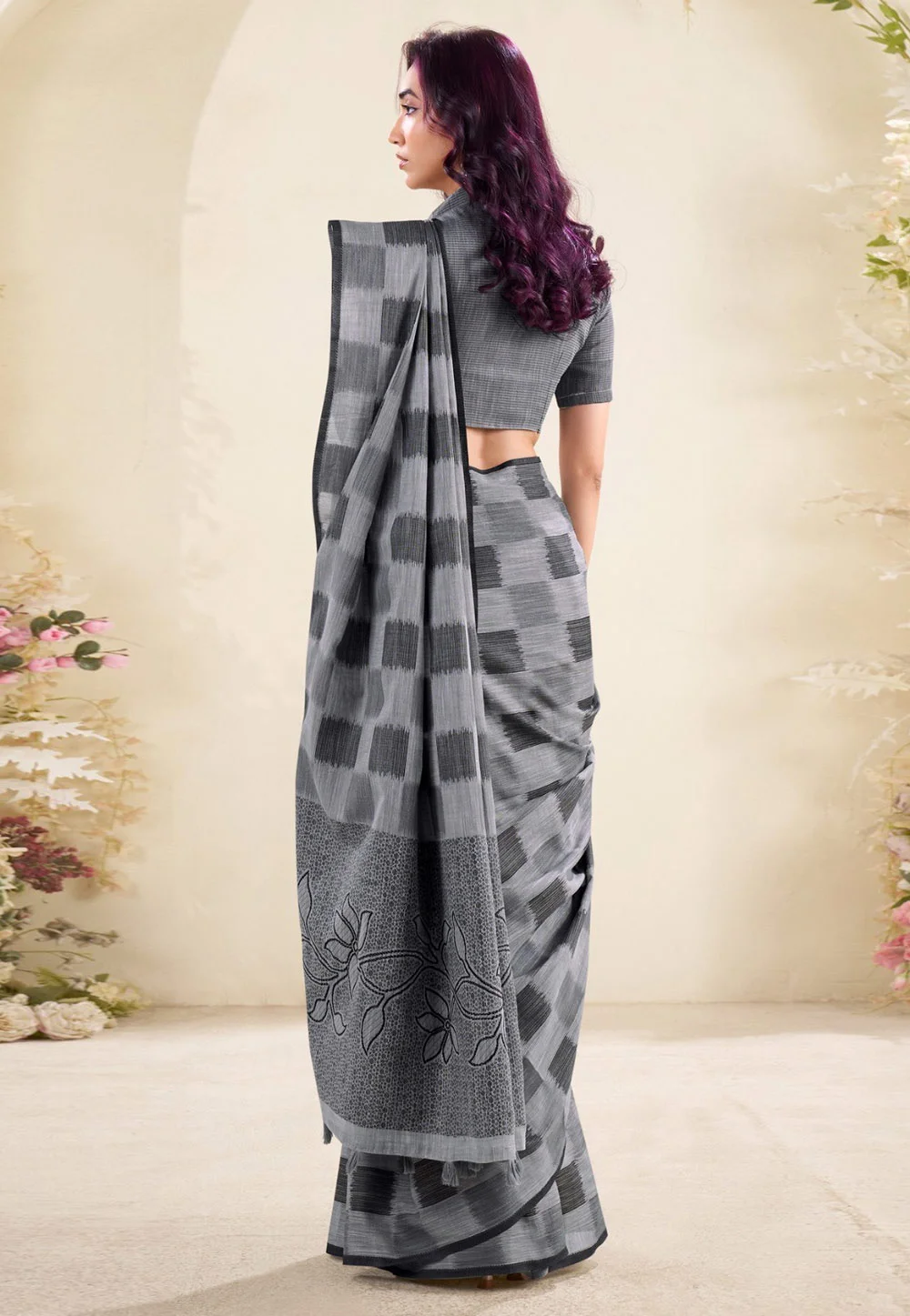 格子纹印度纱丽