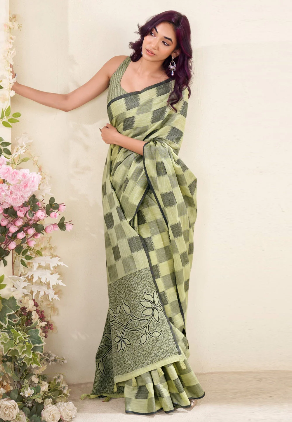 格子纹印度纱丽