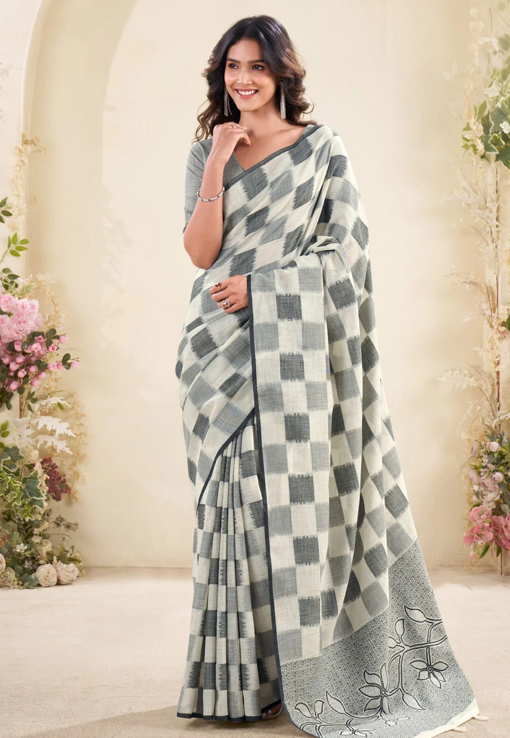 格子纹印度纱丽