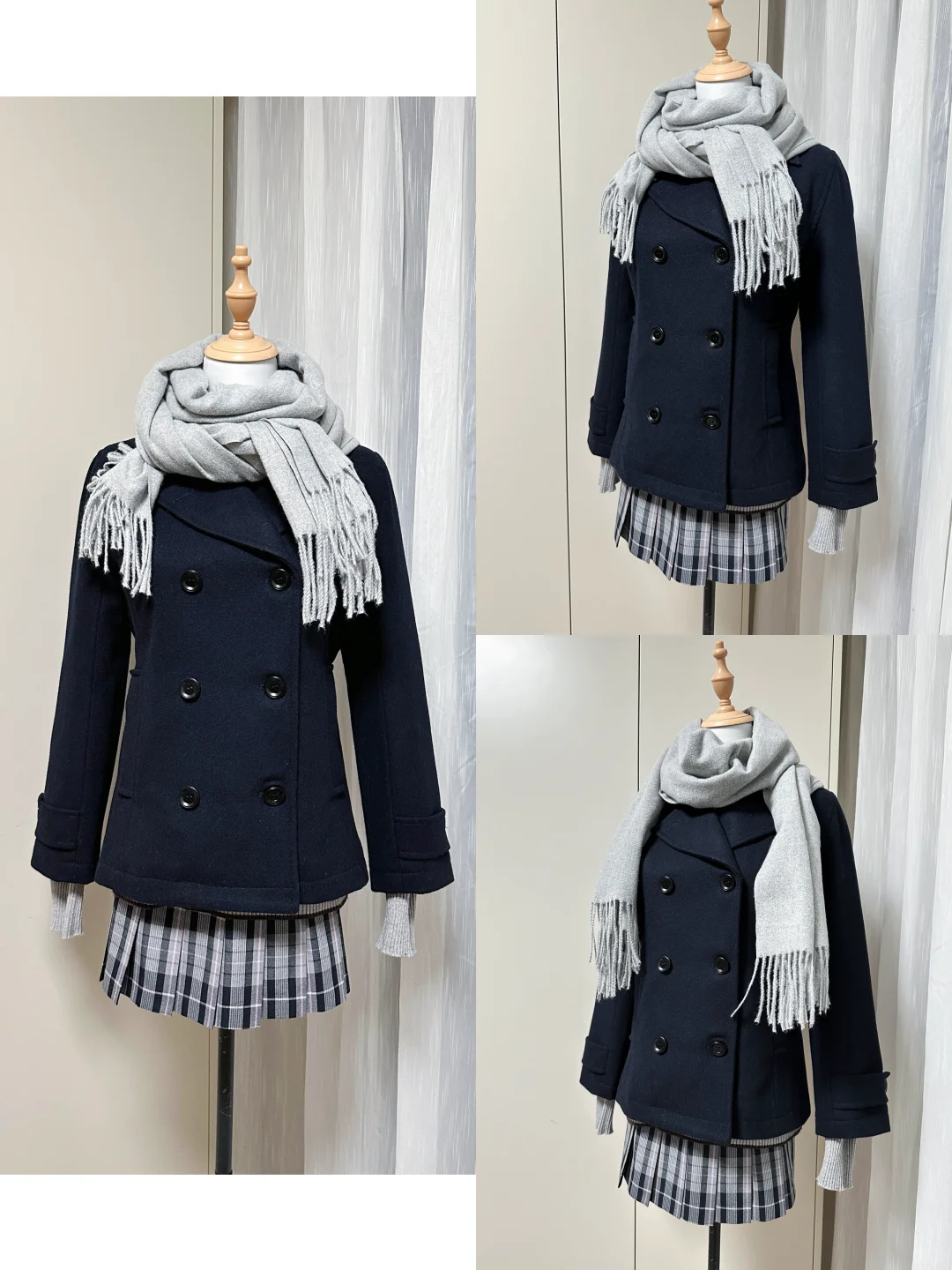 双排扣搭配灰色毛衣（人台版）