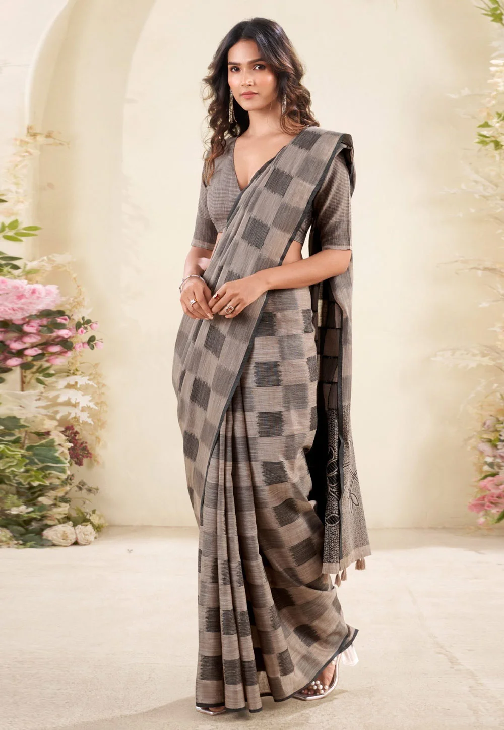 格子纹印度纱丽