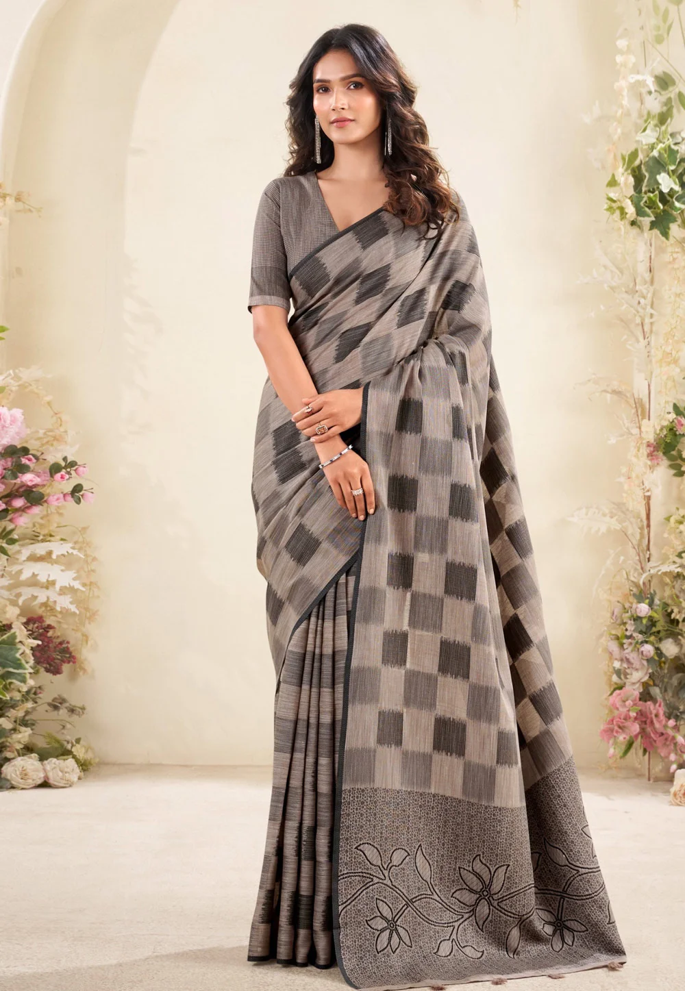 格子纹印度纱丽