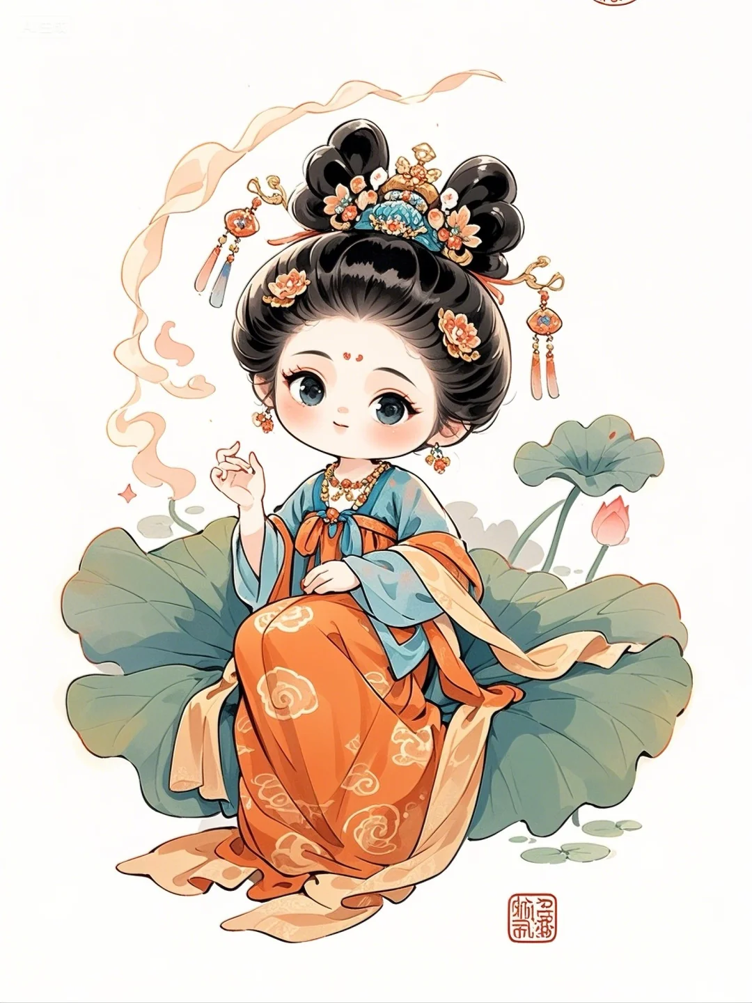 古风插画｜这么俏皮可爱的荷女谁不爱🥰