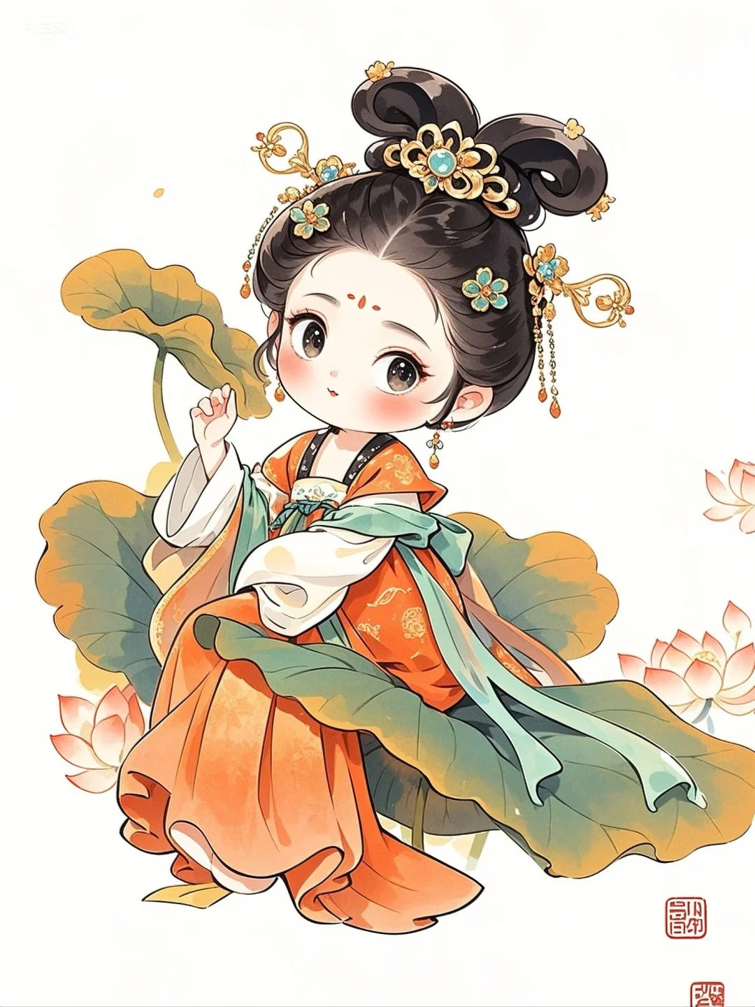 古风插画｜这么俏皮可爱的荷女谁不爱🥰