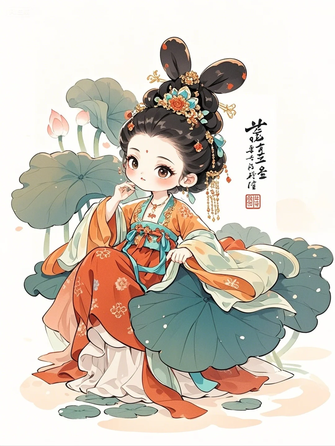 古风插画｜这么俏皮可爱的荷女谁不爱🥰