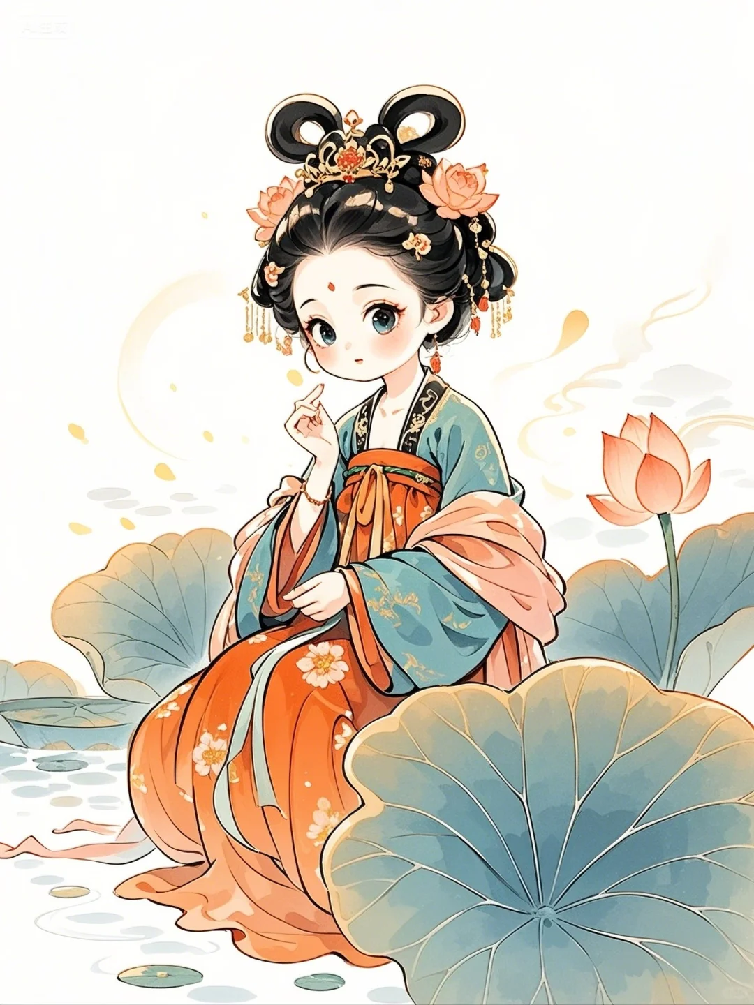 古风插画｜这么俏皮可爱的荷女谁不爱🥰