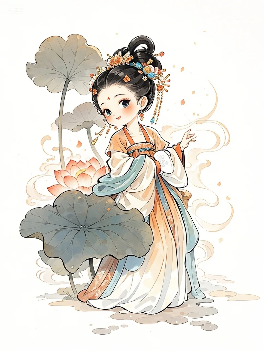 古风插画｜这么俏皮可爱的荷女谁不爱🥰