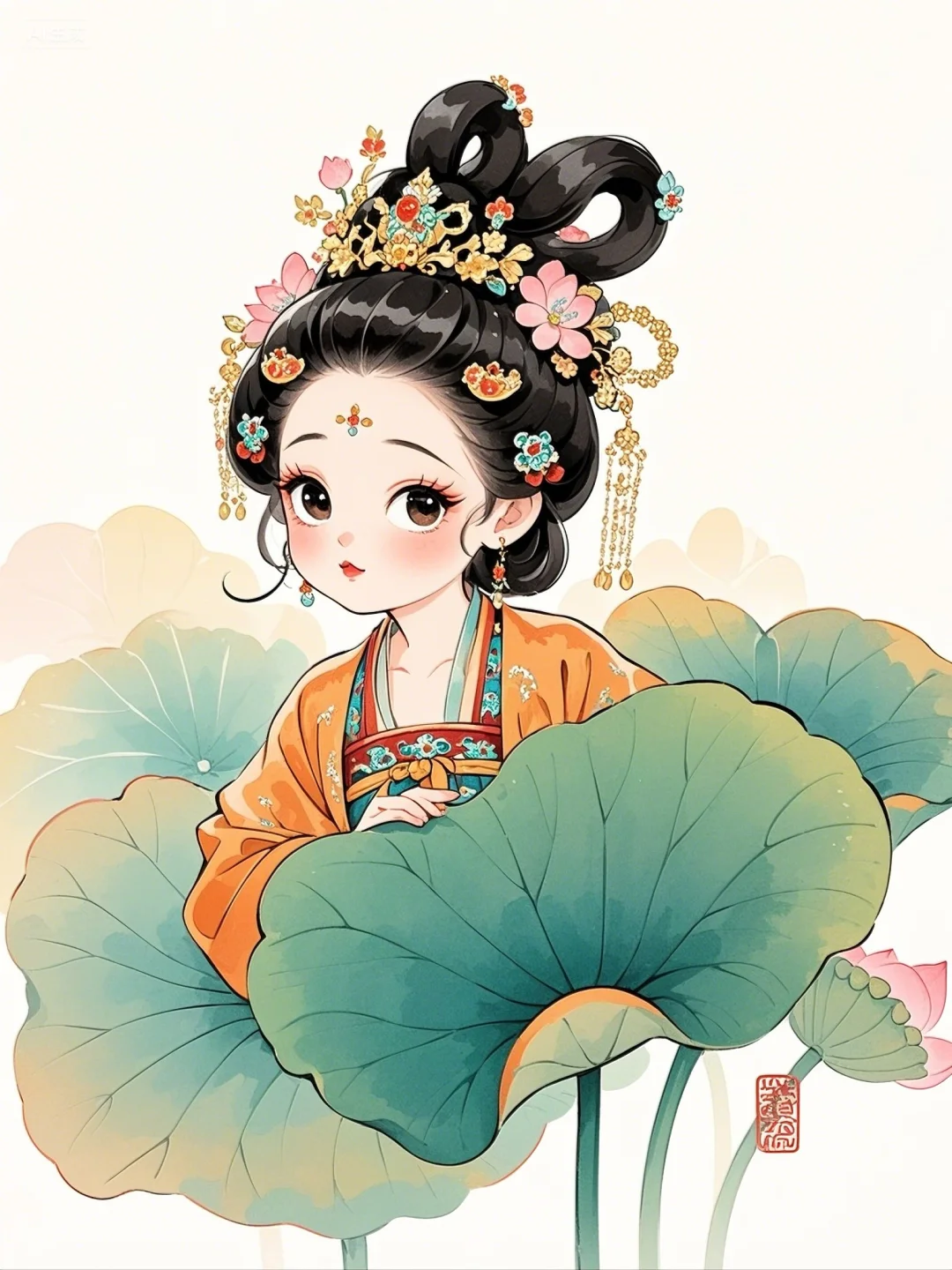 古风插画｜这么俏皮可爱的荷女谁不爱🥰