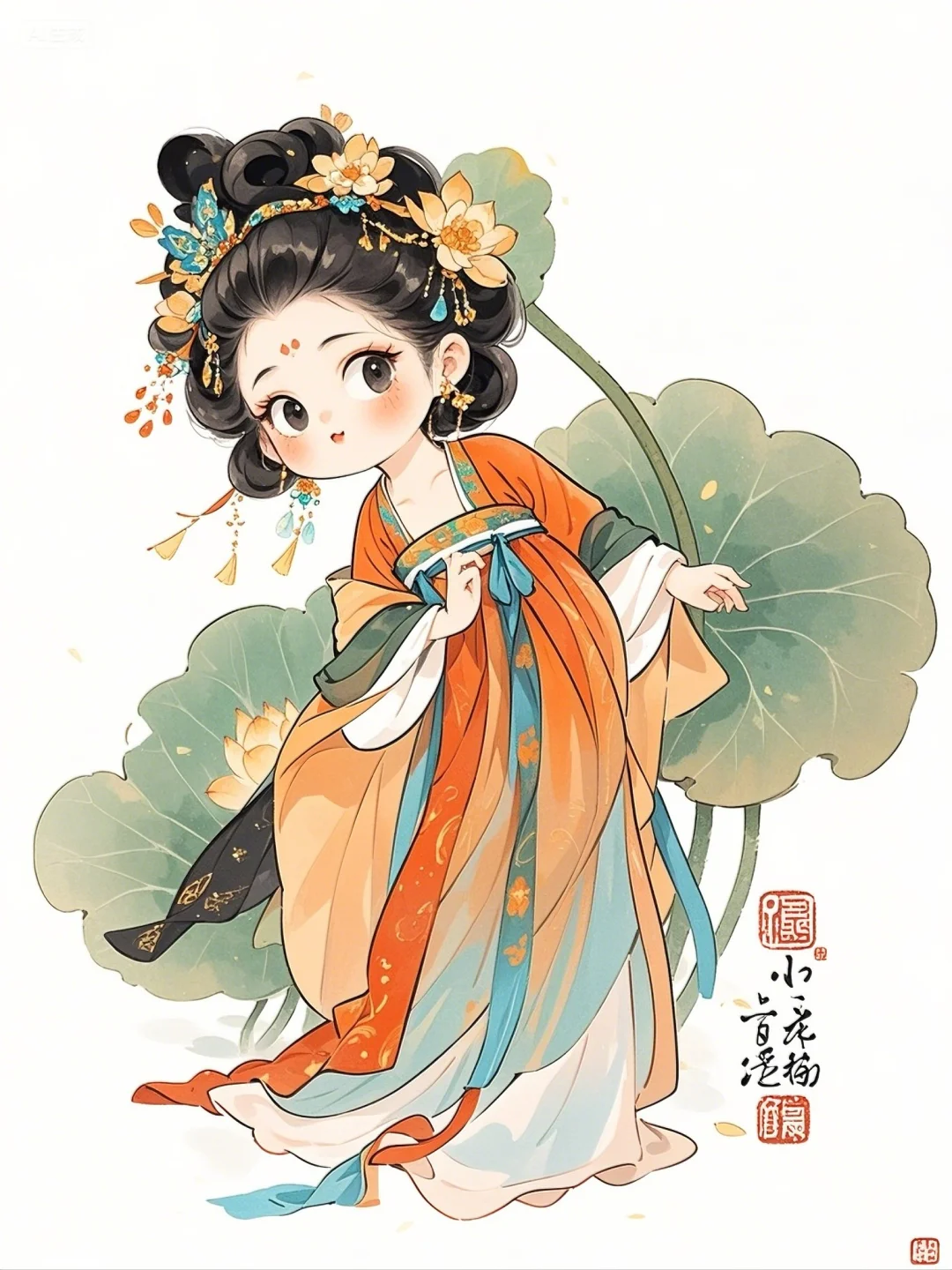 古风插画｜这么俏皮可爱的荷女谁不爱🥰