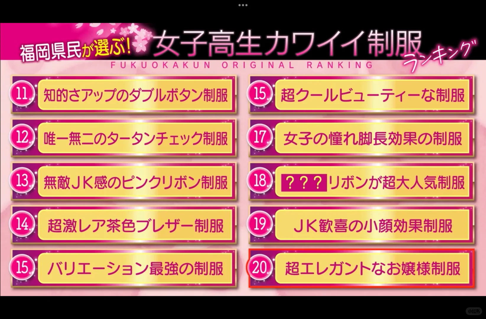 福冈县民评选的女高中生制服排行榜🌸